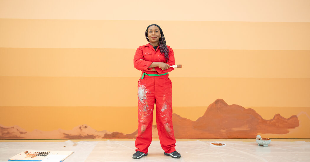 O escultor Otobong Nkanga reflete em toda a terra