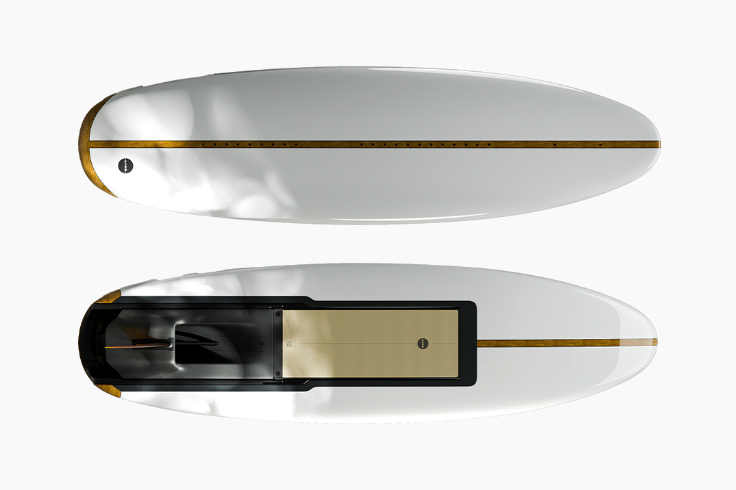 Lind’s Canvas Electric Surfboard foi projetado para parecer um piloto tradicional de onda de madeira