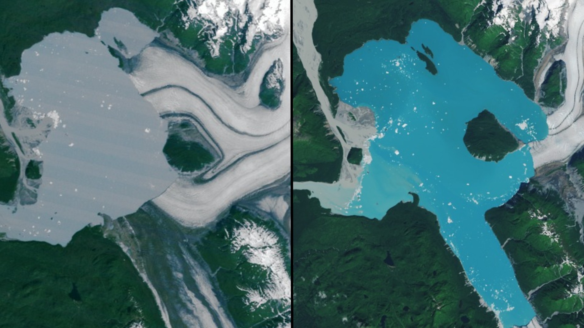 Satellites da NASA Spot Spot-New Island, no Alasca, formado pela geleira derretida (fotos)