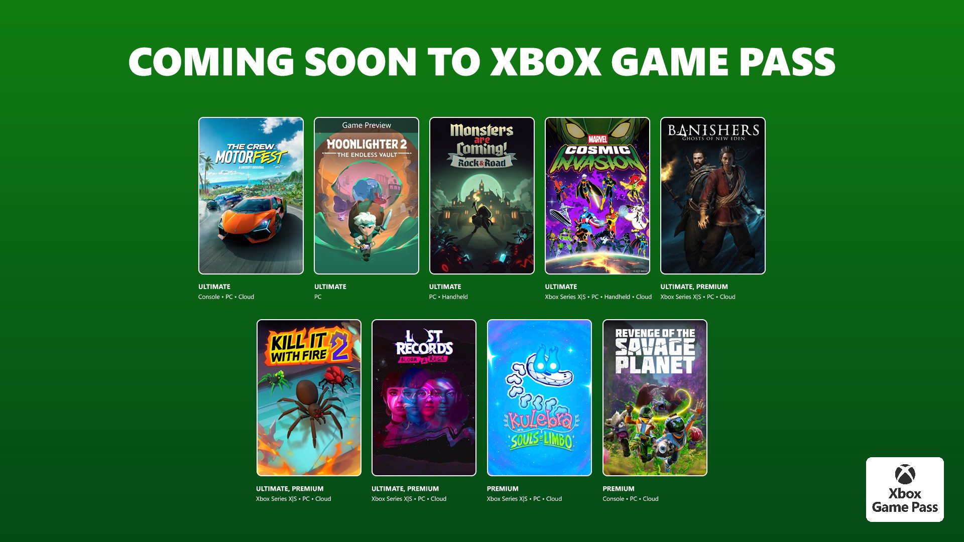 Game Pass adiciona The Crew Motorfest, Kill It With Fire 2, MARVEL Cosmic Invasion e muito mais do final de novembro ao início de dezembro