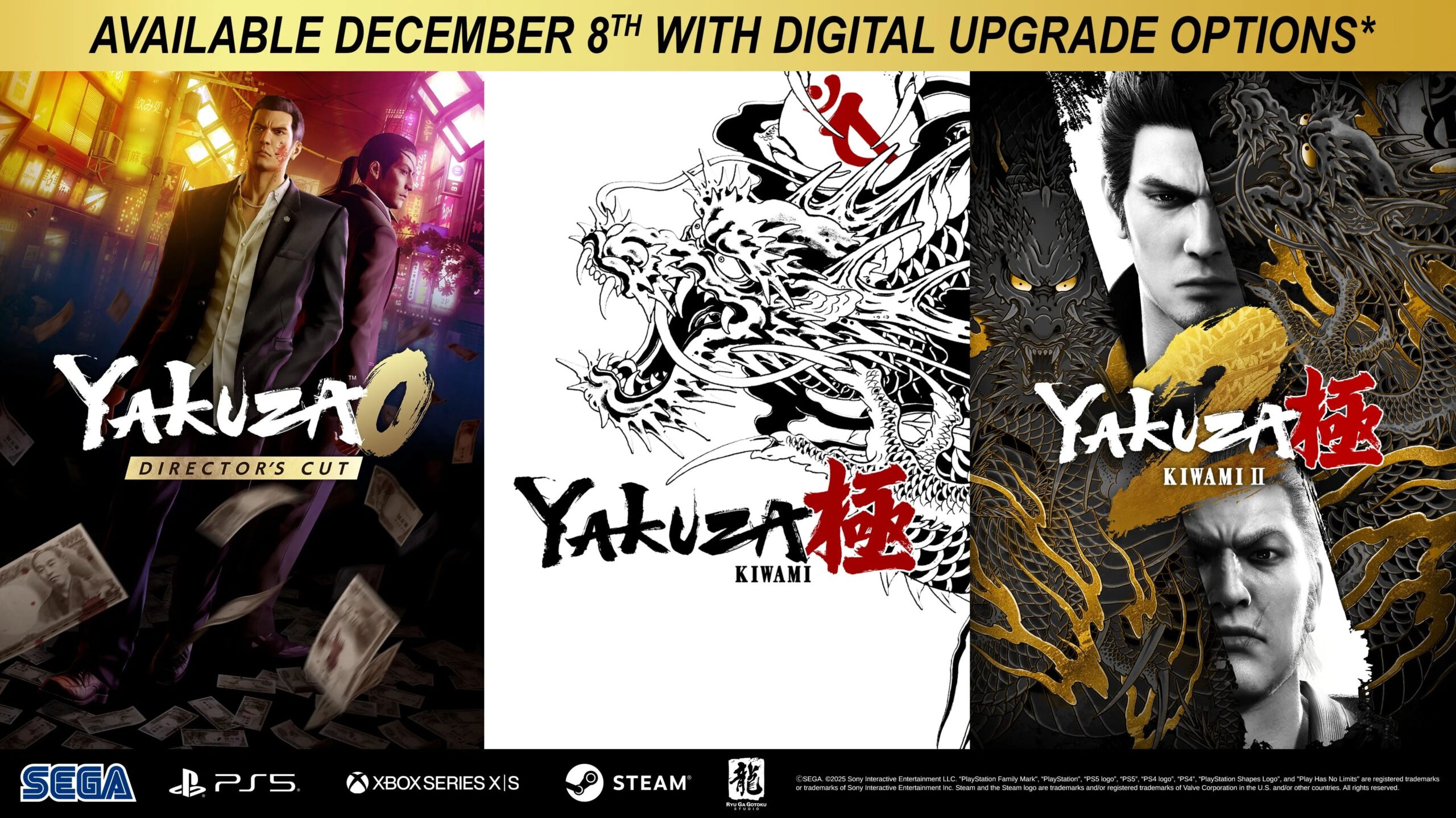 Yakuza 0 Director’s Cut, Yakuza Kiwami e Yakuza Kiwami 2 – ofertas de atualização digital para PS5, Xbox Series e PC anunciadas