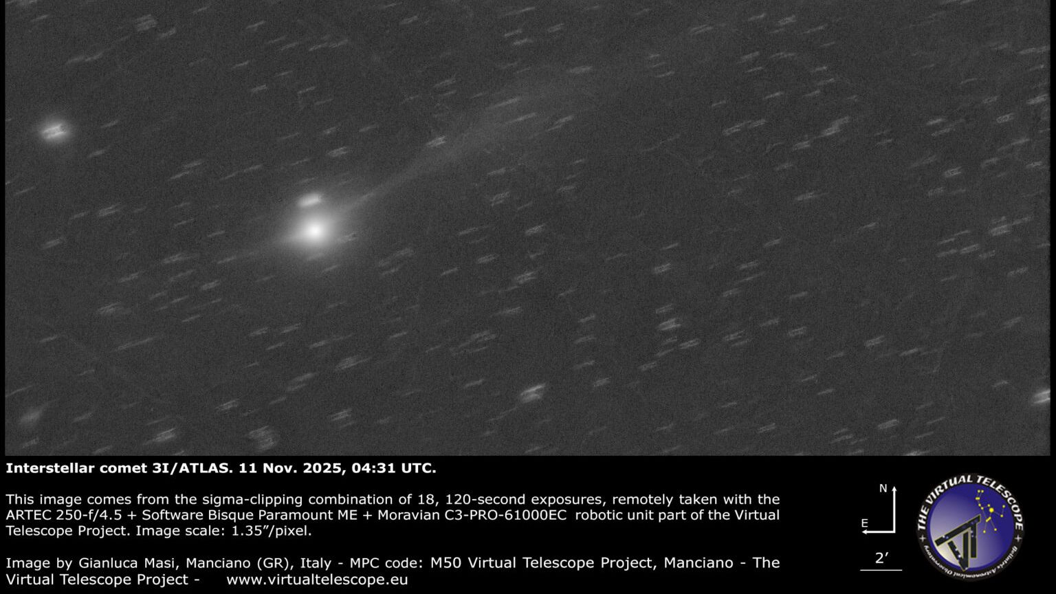 A cauda do cometa interestelar 3I/ATLAS ainda está crescendo, mostra nova imagem