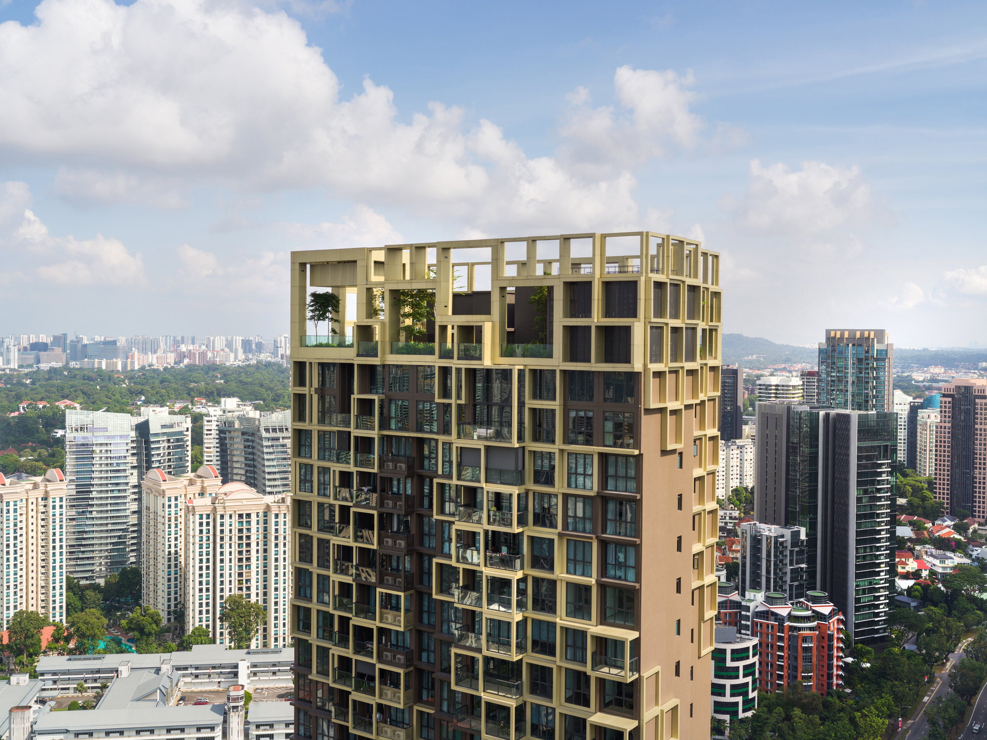 Torres residenciais modulares da MVRDV Clads ADDP Architects com fachada pixelada em Cingapura