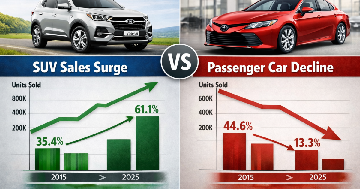 SUVs versus carros: a ascensão e queda dos novos tipos de veículos mais populares da Austrália na última década