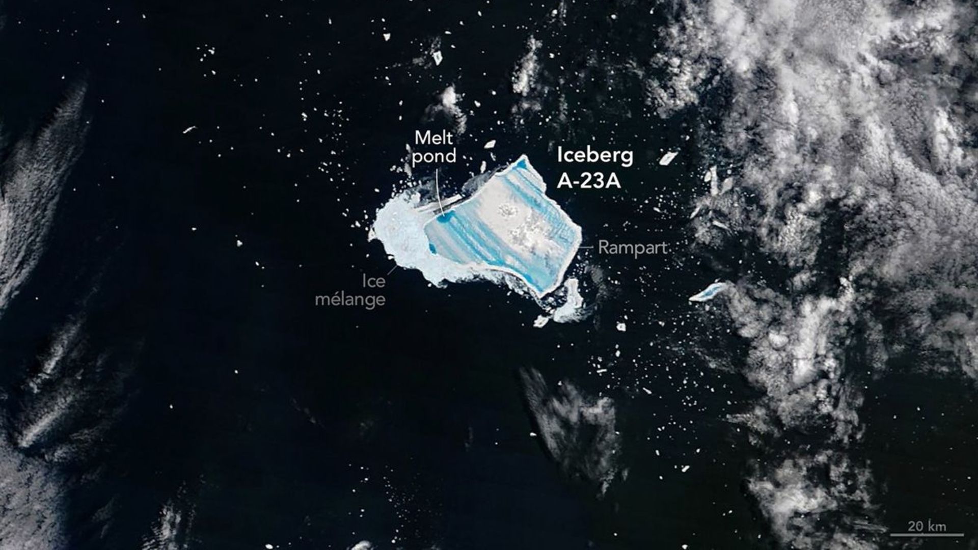 Satélite vê iceberg de 40 anos derreter e ficar azul na foto do dia de 12 de janeiro de 2025