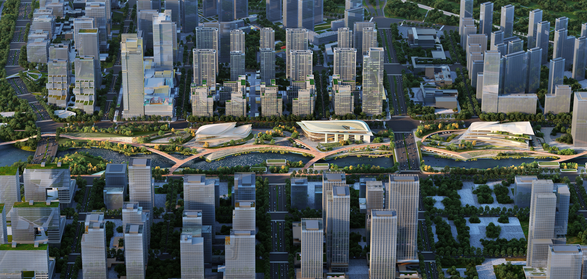 Zaha Hadid Architects projeta distrito cultural ao longo do Eixo Central de Água da Baía de Qiantang em Hangzhou, China