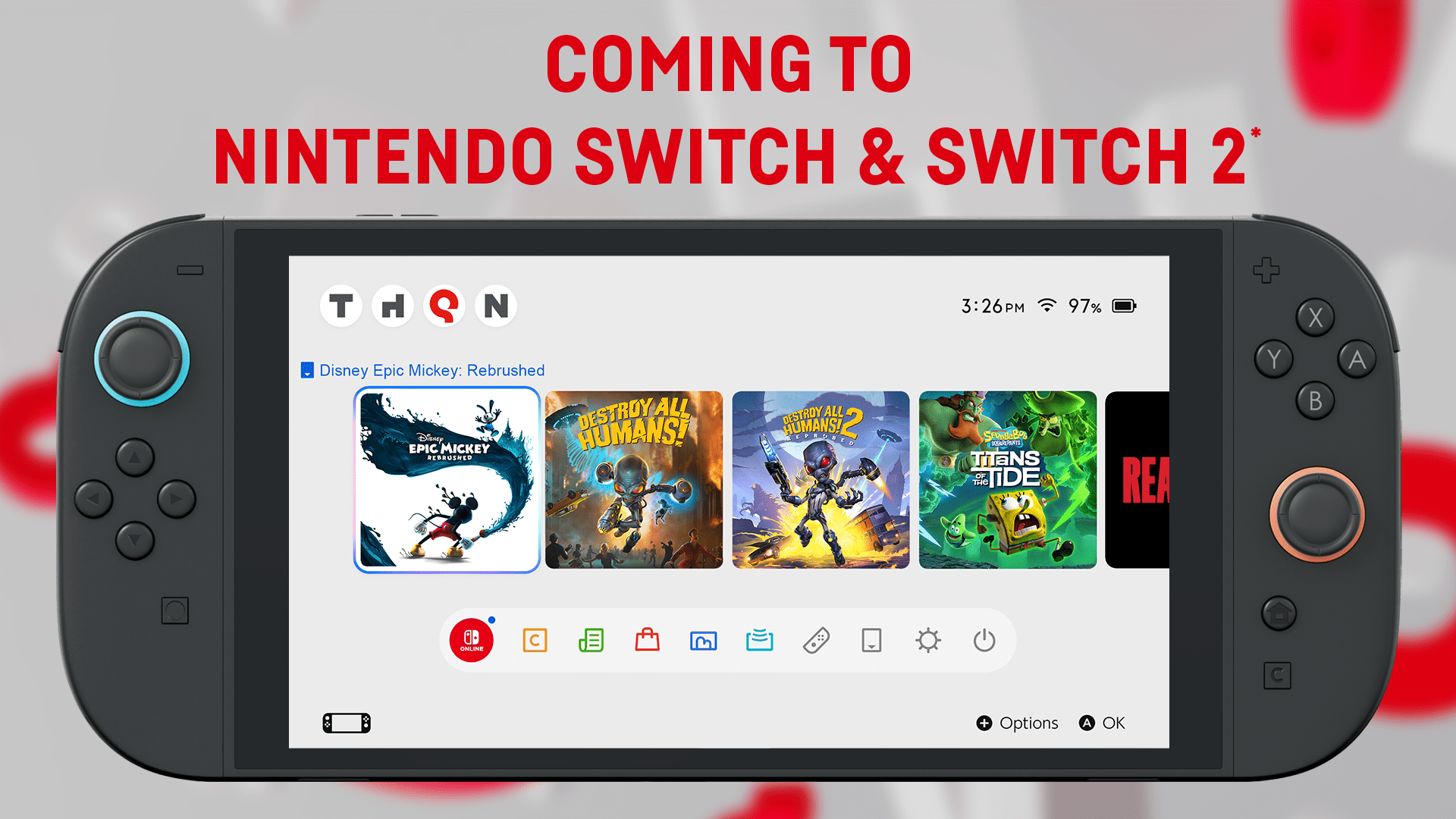 Destrua todos os humanos!, Destrua todos os humanos! 2: Reprobed e Disney Epic Mickey: Rebrushed chegando ao Switch 2; Bob Esponja Calça Quadrada: Titãs da Maré chegando ao Switch