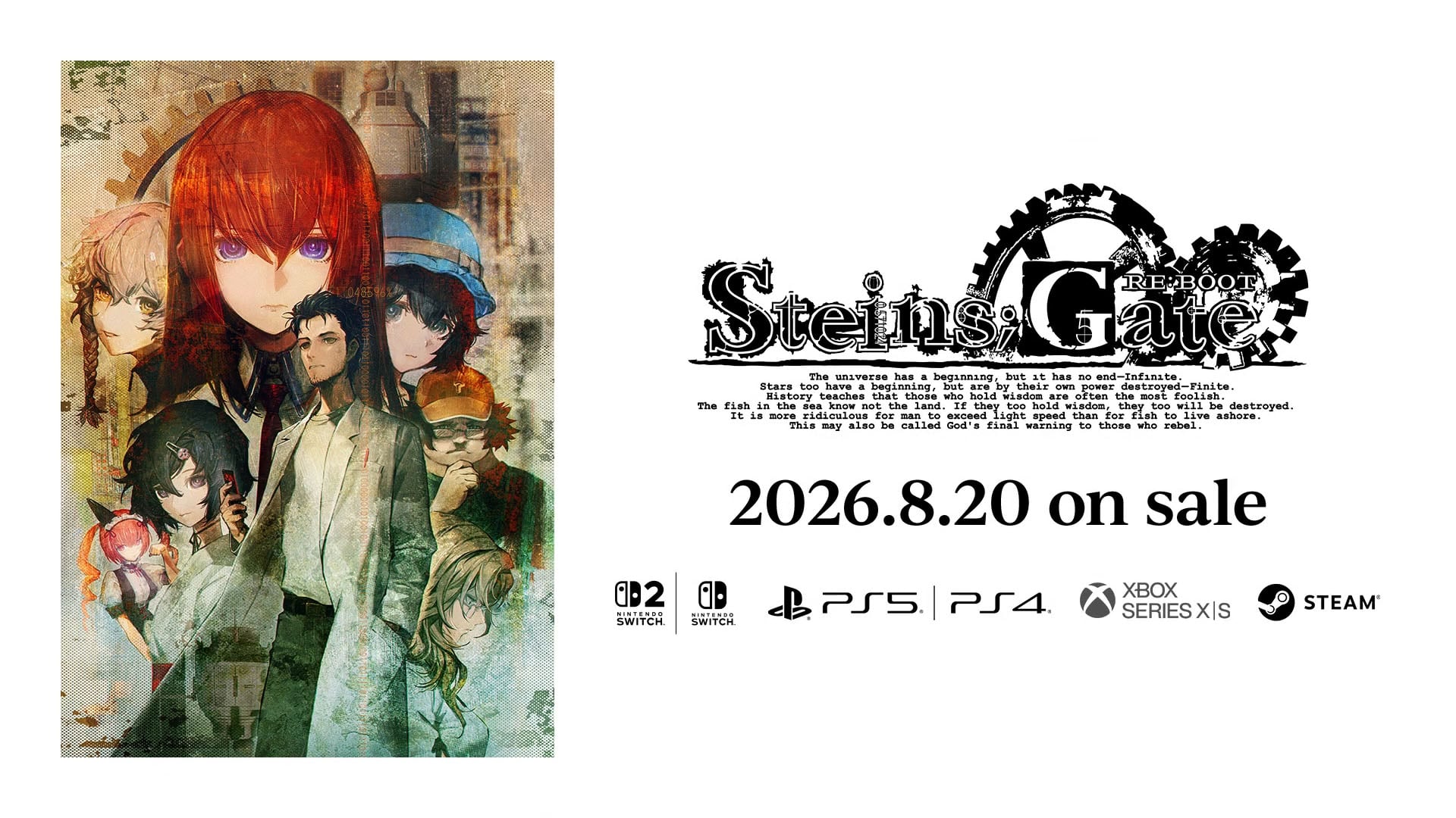 STEINS;GATE RE:BOOT será lançado em 20 de agosto para PS5, Xbox Series, Switch 2, PS4, Switch e PC