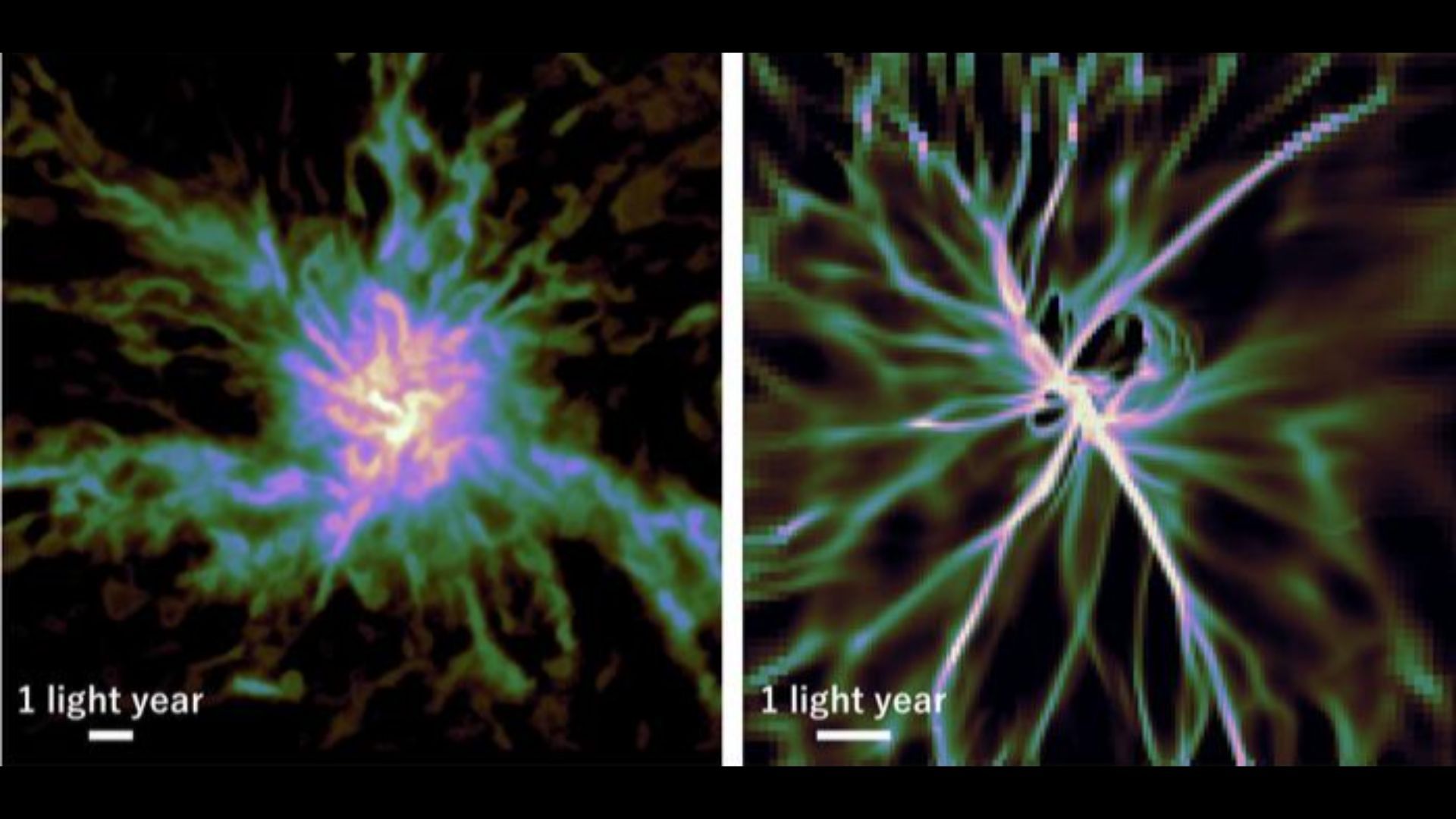 Ondas de choque de estrelas moribundas podem esculpir berçários estelares de ‘rodas de carroça cósmica’, revelam simulações