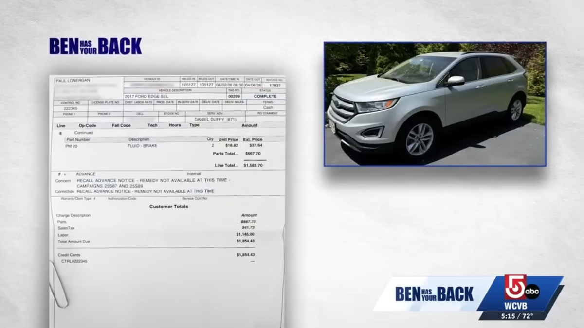 Proprietário do Ford Edge pagou US$ 1.854 depois que o reparo de recall não estava pronto