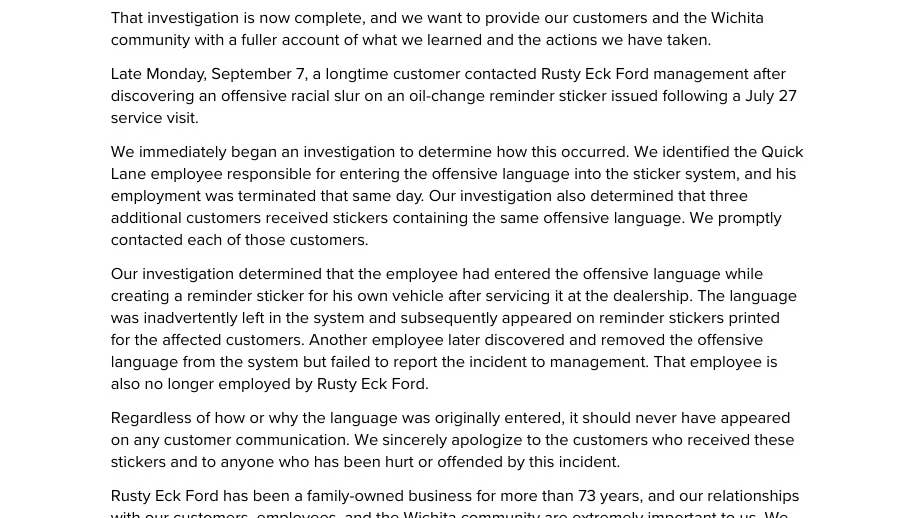 Funcionários da concessionária Ford são demitidos por calúnia racial no adesivo de troca de óleo do cliente