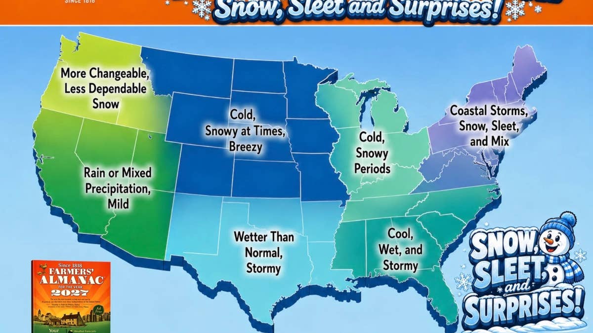 Mapas mostram estados dos EUA enfrentando mais neve neste inverno, pois os dois almanaques discordam